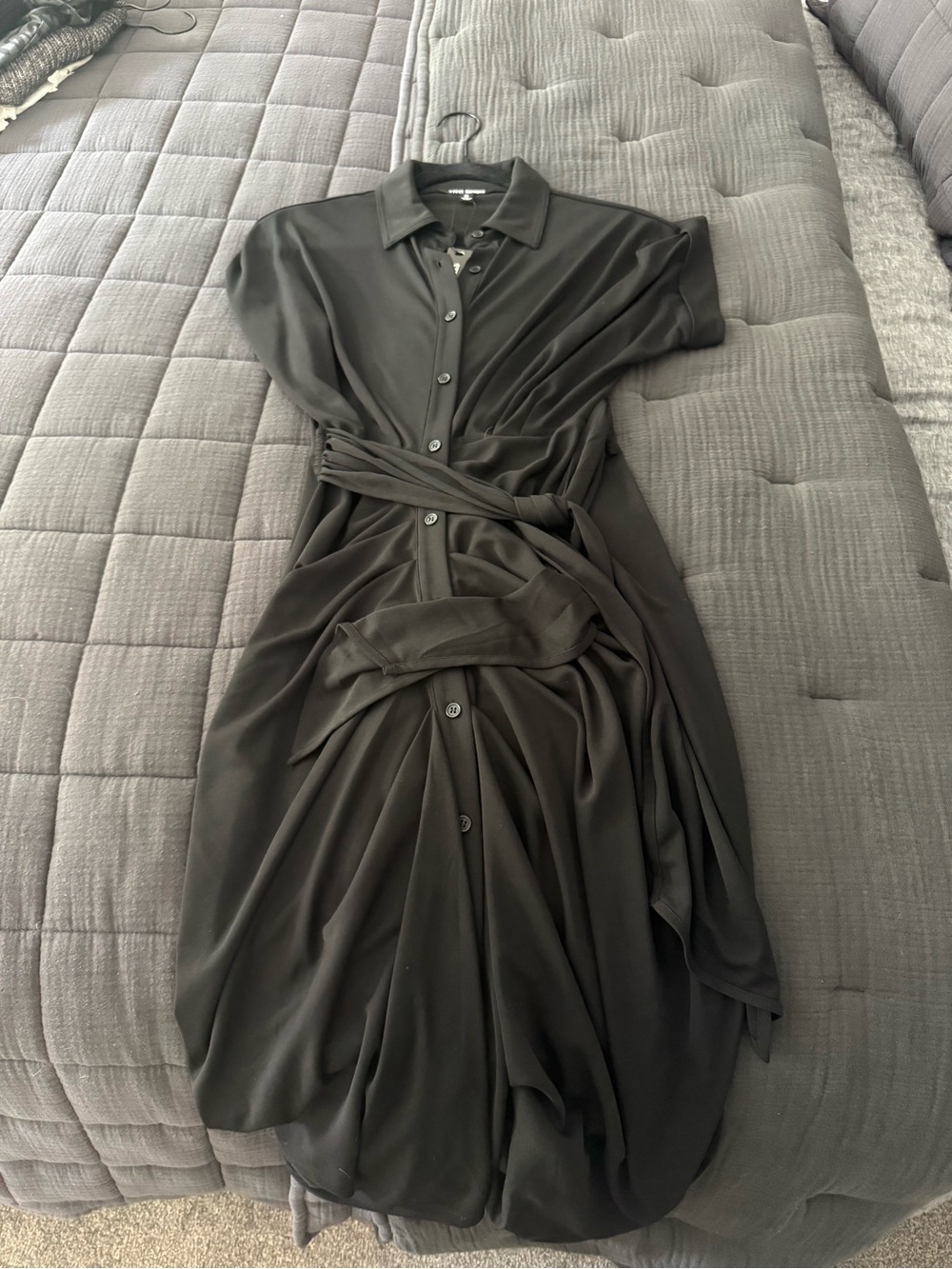 Steve Madden Black Midi Shirt Dress with Waist Tie